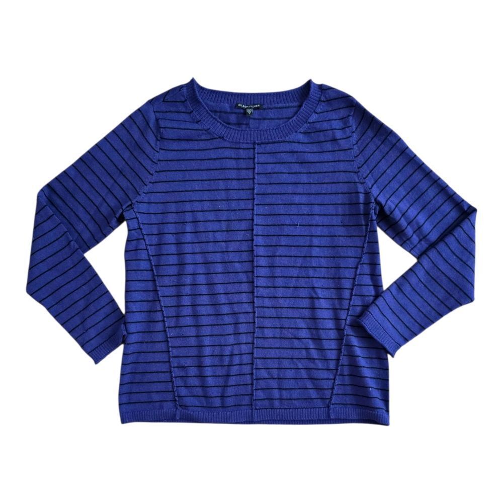 Eileen Fisher Purple Striped Knit Merino Wool Sweater S